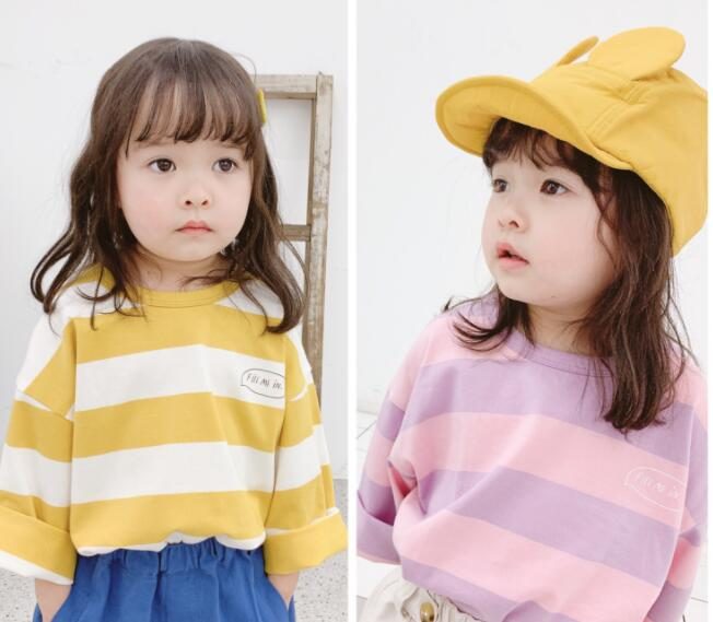 春夏　子供服　Tシャツ　キッズ服　ブラウス　トップス　長袖　ボーダー柄　ゆったり　可愛い