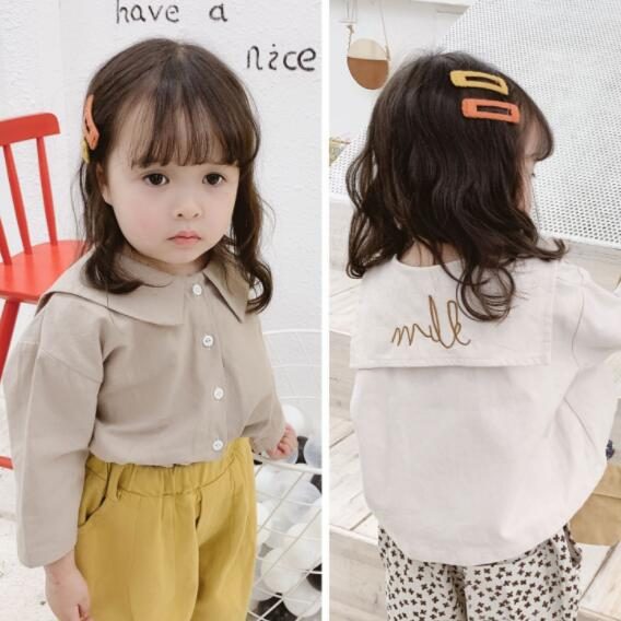 春秋　女の子　長袖シャツ　キッズ服　ブラウス カジュアル　トップス　刺繍　可愛い　おしゃれ