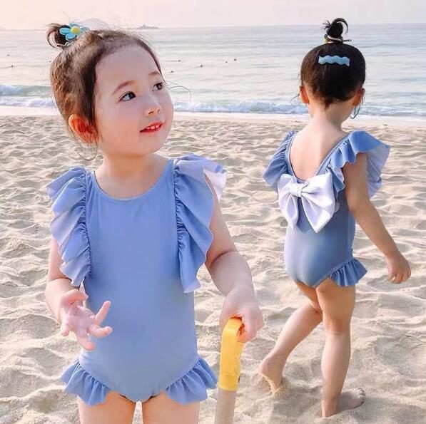 ins　大人気　子供水着　選べる4色キッズ　無地　女の子 ビーチ　練習用　温泉　可愛い　リボン