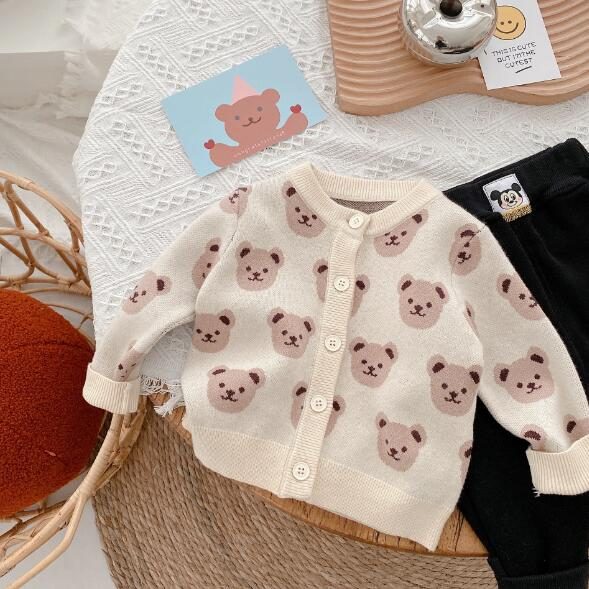 春秋　子供服　カーディガン 韓国ファッション　セーター　キッズ服　トップス　ニット　クマ　可愛い