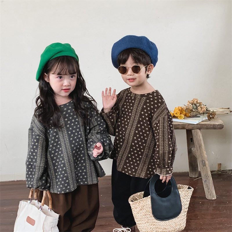 ins 秋新作　キッズ服　森ガール　トップス　総柄　トレーナー　カジュアル　レトロ風 子供服