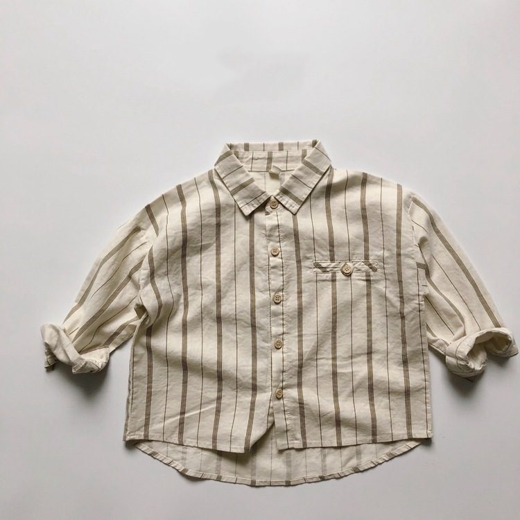 ins 新作　春夏　子供服　リネン　長袖シャツ　ベビー服　お出かけ　カジュアル　トップス　ストライプ柄