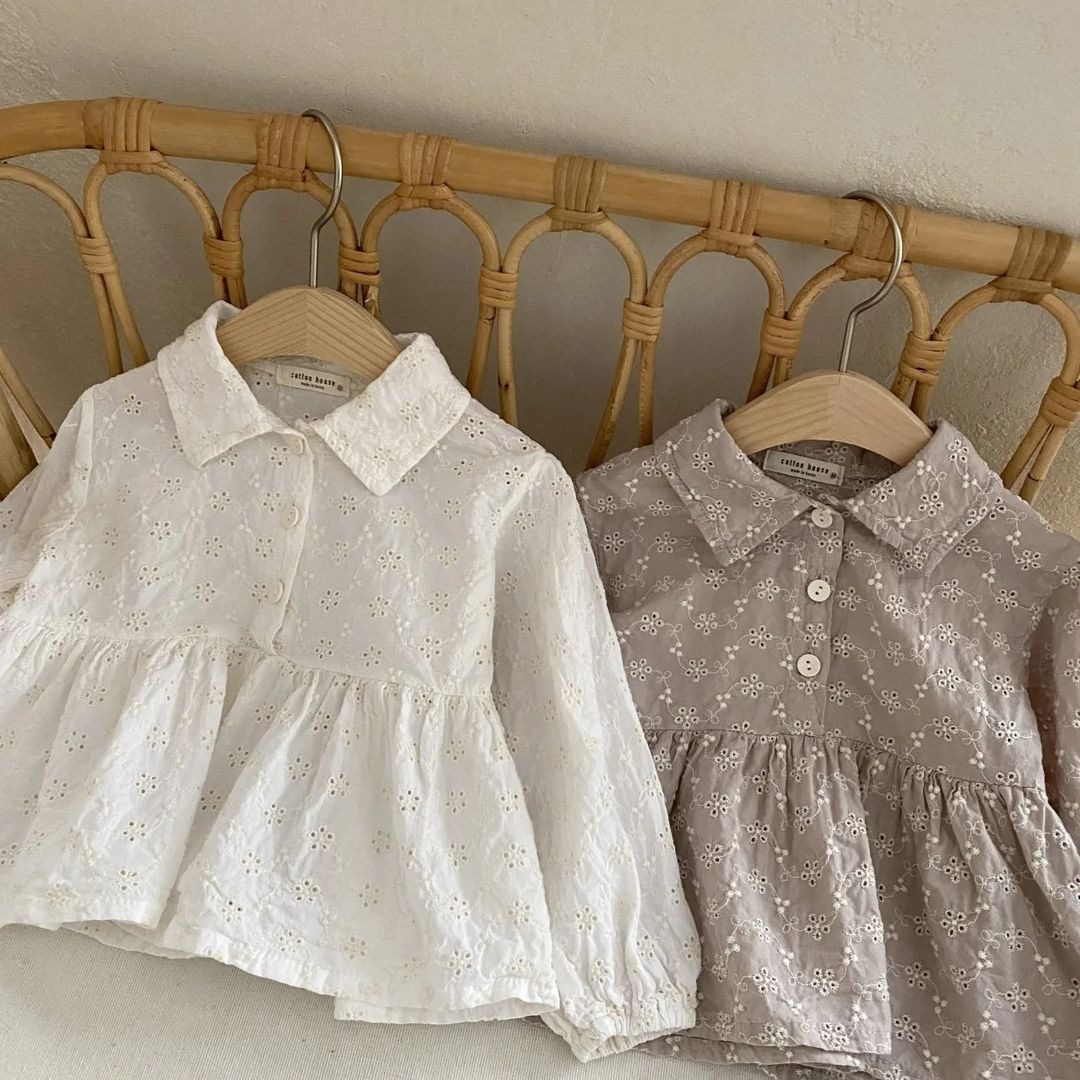 ins 秋新作　ベビー服　女の子　長袖　シャツ　刺繍　可愛い　おしゃれ　森ガール　切り替え　ゆったり