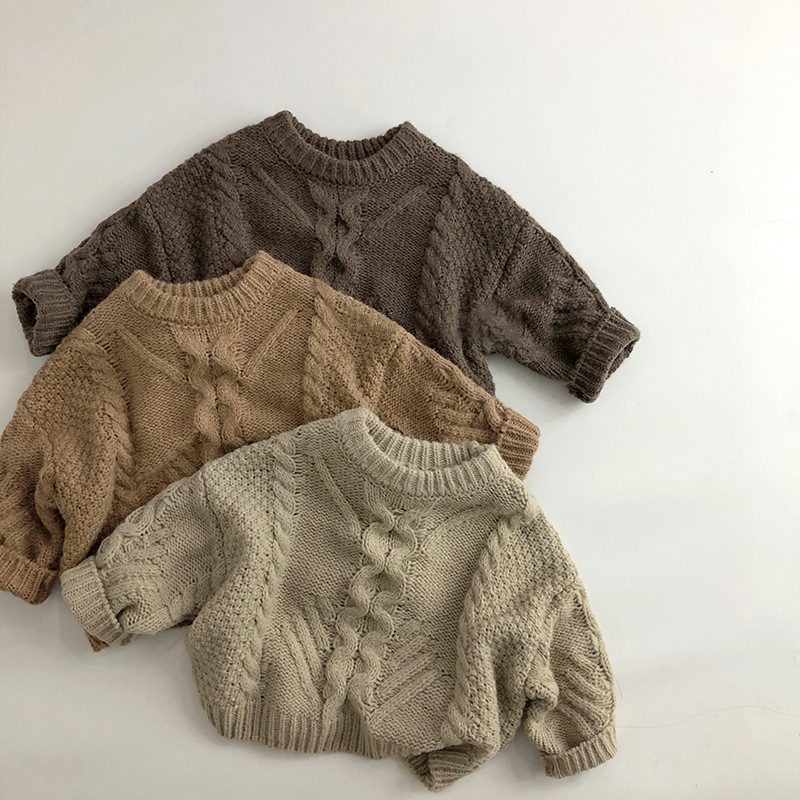 ins 秋冬新作 レトロ風 クルーネック 子供セーター モヘヤ 子供服 ニット トップス カジュアル