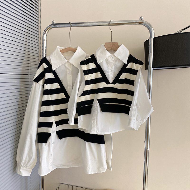 ins　春秋　女の子　シャツ　フェイクレイヤード　親子服　親子シャツ　ゆったり　可愛い　おしゃれ