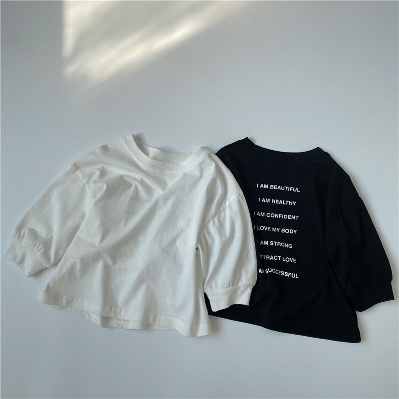 ins 秋新作　子供服　綿麻　長袖　Tシャツ　カジュアル　トップス　男女兼用　可愛い　プリント　英字