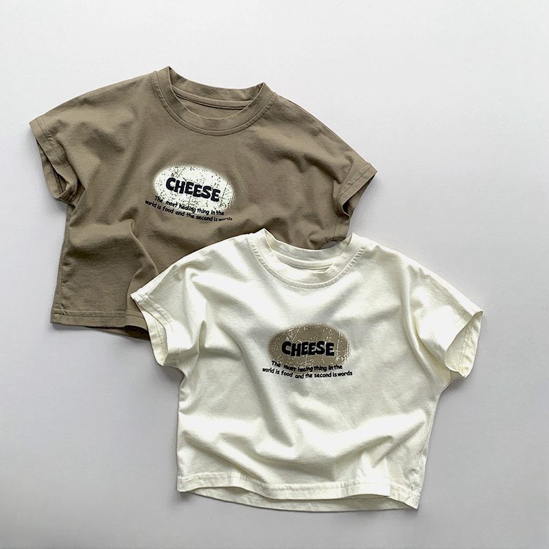 ins 夏新作　子供服　クルーネック　半袖　Tシャツ　英字　カジュアル　トップス　柔らか　可愛い　普段着