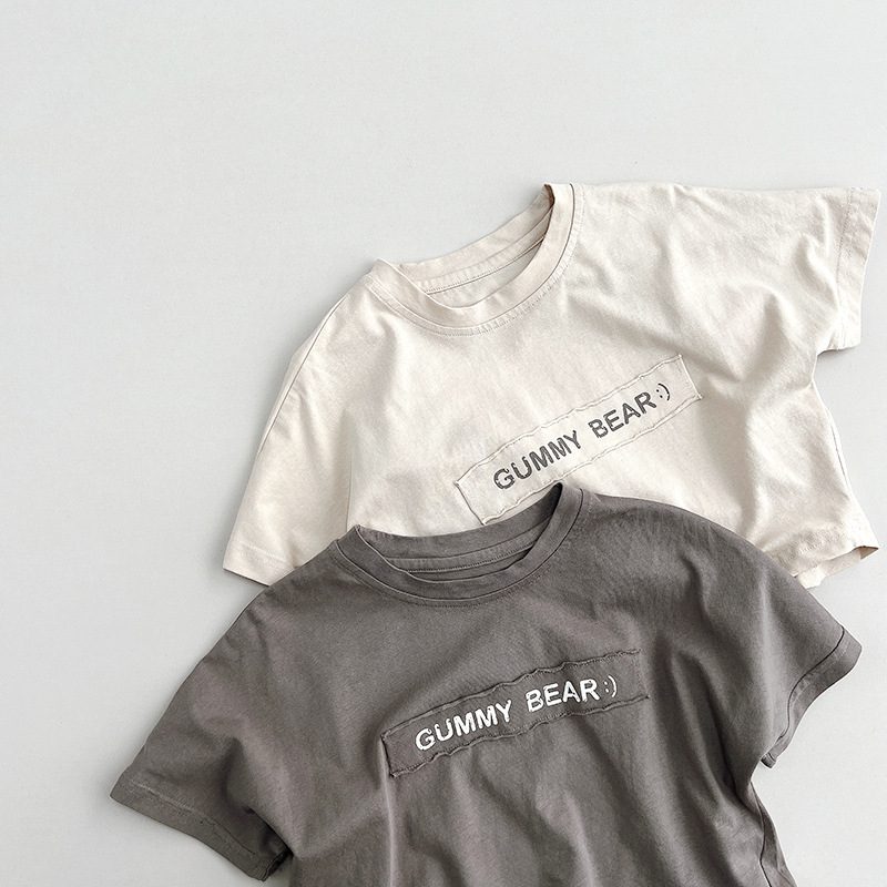 ins 夏新作　子供服　クルーネック　レトロ　半袖　Tシャツ　英字　カジュアル　トップス　柔らか　可愛い