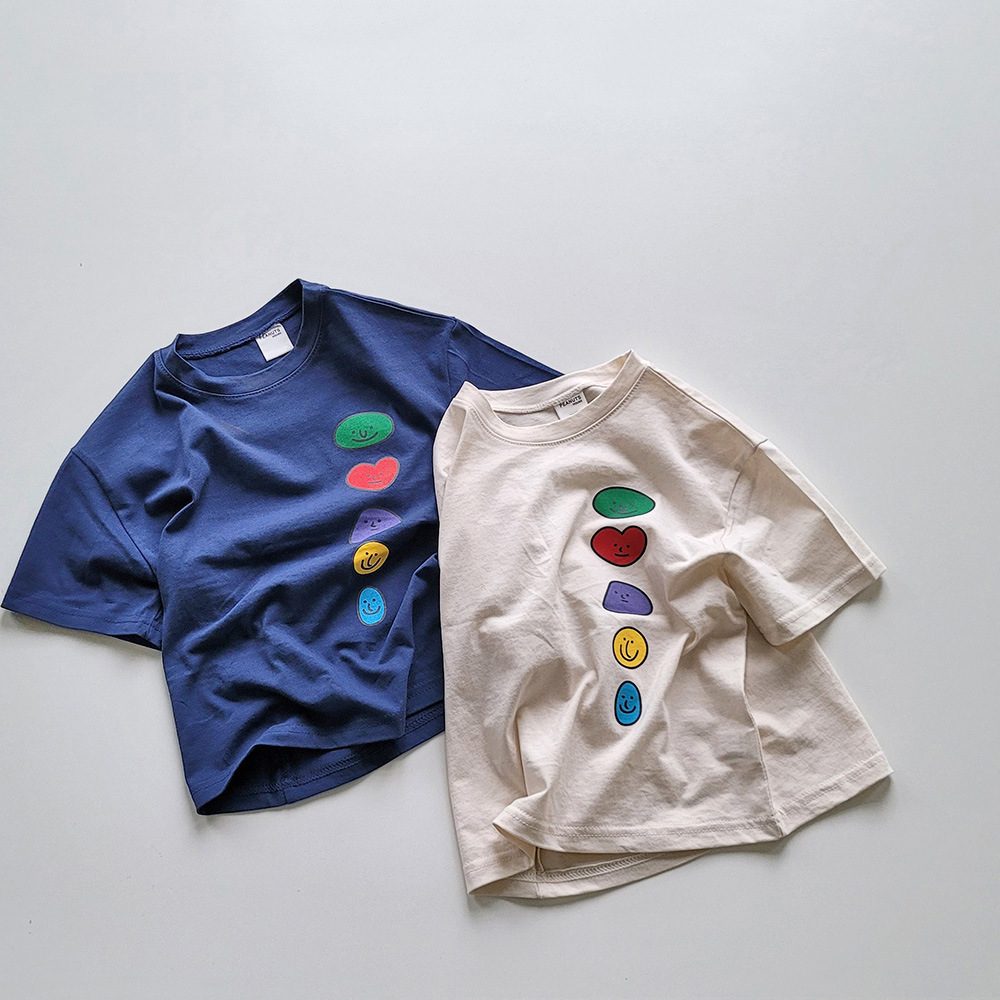 ins 夏新作　子供服　クルーネック　半袖Tシャツ　笑顔　カジュアル　男女兼用　トップス　柔らか　可愛い