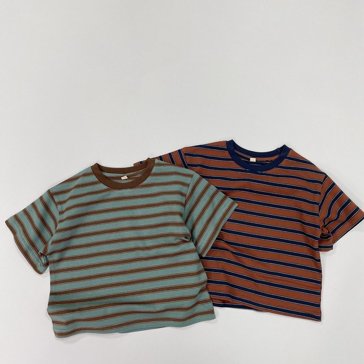 ins 夏新作　子供服　半袖　Tシャツ　カジュアル　トップス　可愛い　ストライプ柄　柔らかい　男女兼用