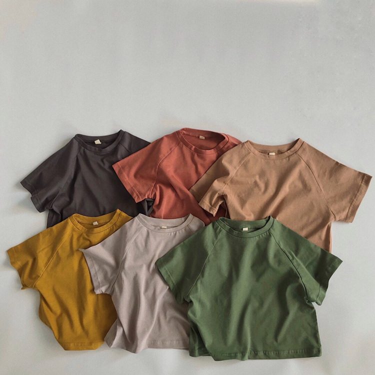 ins 夏新作　子供服　半袖　Tシャツ　カジュアル　トップス　可愛い　無地　6色　柔らかい　男女兼用