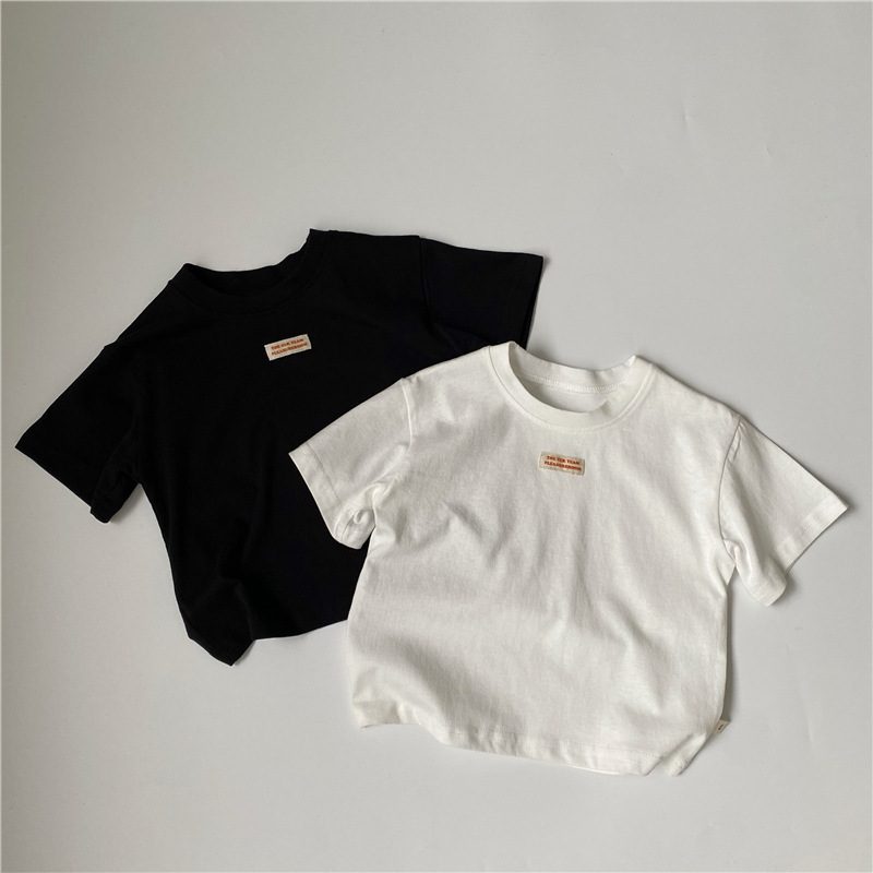 ins 夏新作　子供服　クルーネック　半袖　Tシャツ　カジュアル　シンプル　トップス　無地　柔らかい