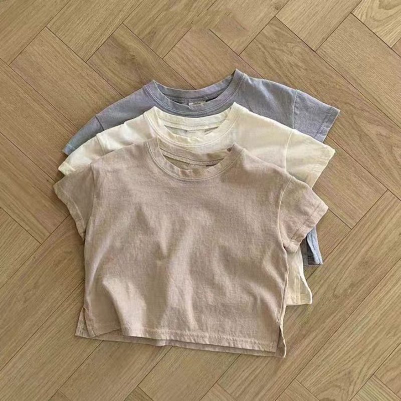 ins 夏新作　子供服　クルーネック　半袖　Tシャツ　無地　カジュアル　トップス　柔らかい　可愛い　夏