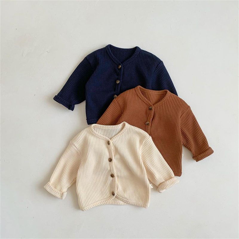 ins 秋新作　ベビー服　ワッフル　ジャケット　無地　カーディガン　トップス　可愛い　子供服　アウター