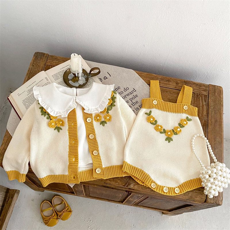 ins 秋新作 ベビー服 女の子 カーディガン ニット トップス 刺繍 花柄 おしゃれ 可愛い 子供服