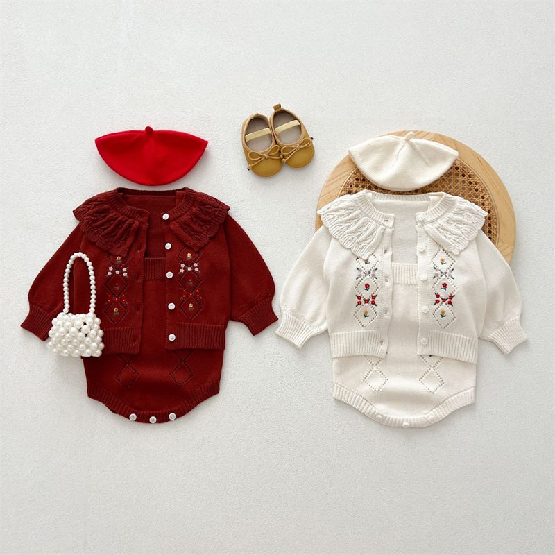 ins 秋新作 ベビー服 女の子 カーディガン ニット トップス 刺繍 花柄 おしゃれ 可愛い 子供服