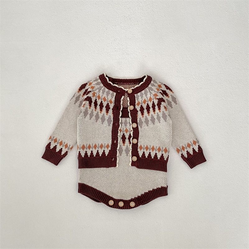 ins 秋新作　ベビー服　女の子　カーディガン　ニット　トップス　レトロ　ジャカード　可愛い　子供服