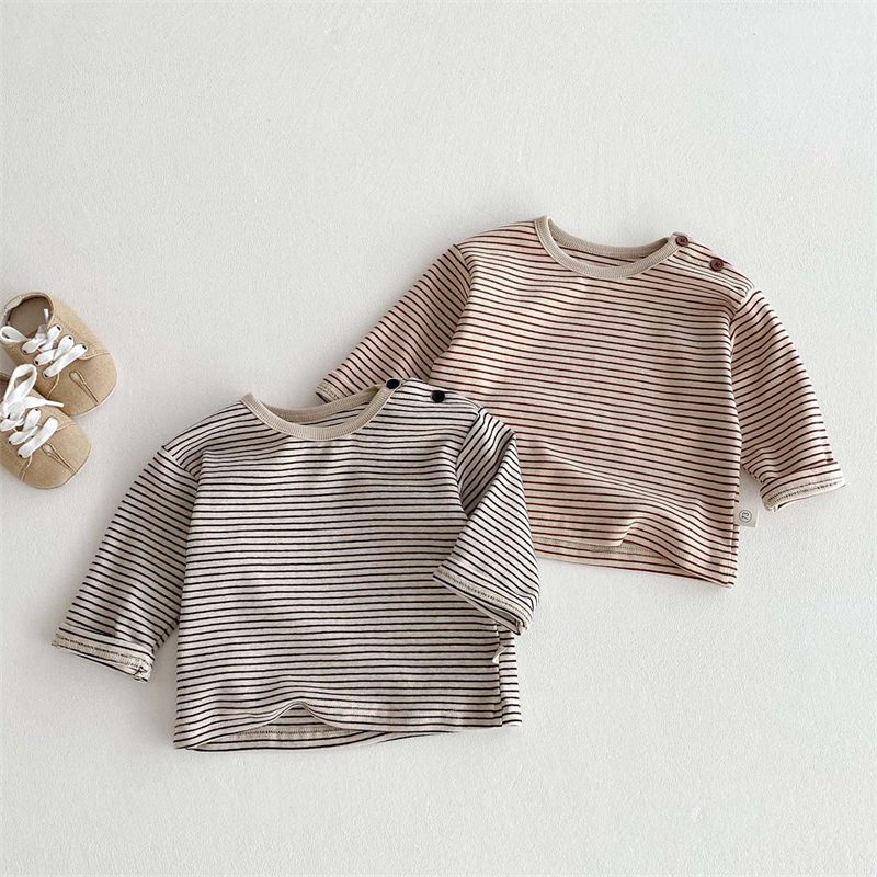 ins 秋新作 子供服 ユニセックス 長袖 Tシャツ カジュアル トップス ストライプ柄 春 秋 柔らか