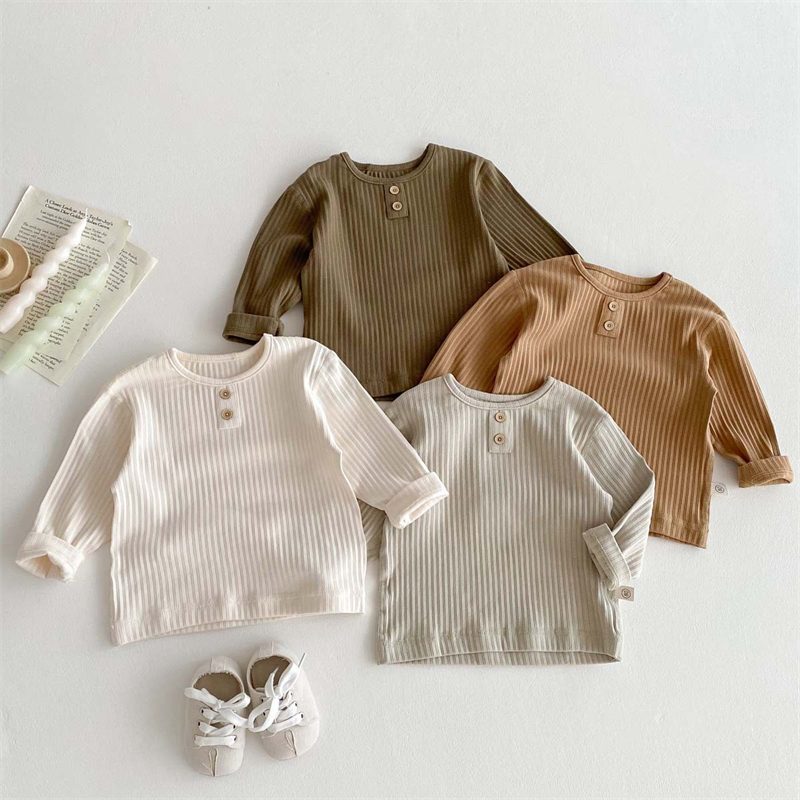 ins 秋新作　子供服　ユニセックス　リブ　Tシャツ　カジュアル　トップス　男の子　女の子　柔らか