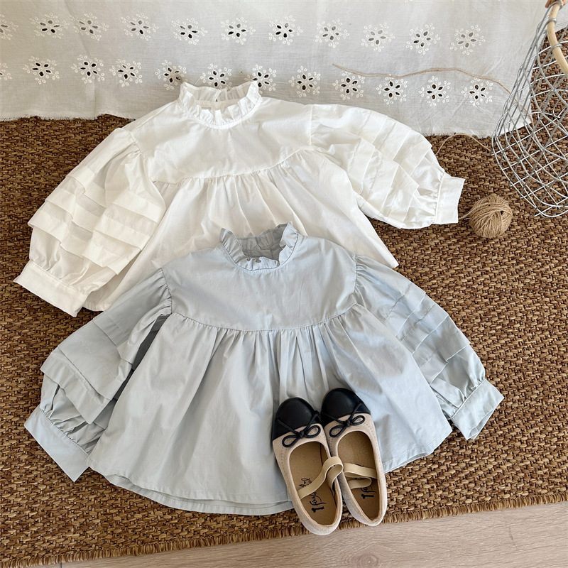 ins 秋新作 子供服 女の子 立ち襟 長袖 ブラウス パフスリーブ トップス 可愛い おしゃれ シャツ
