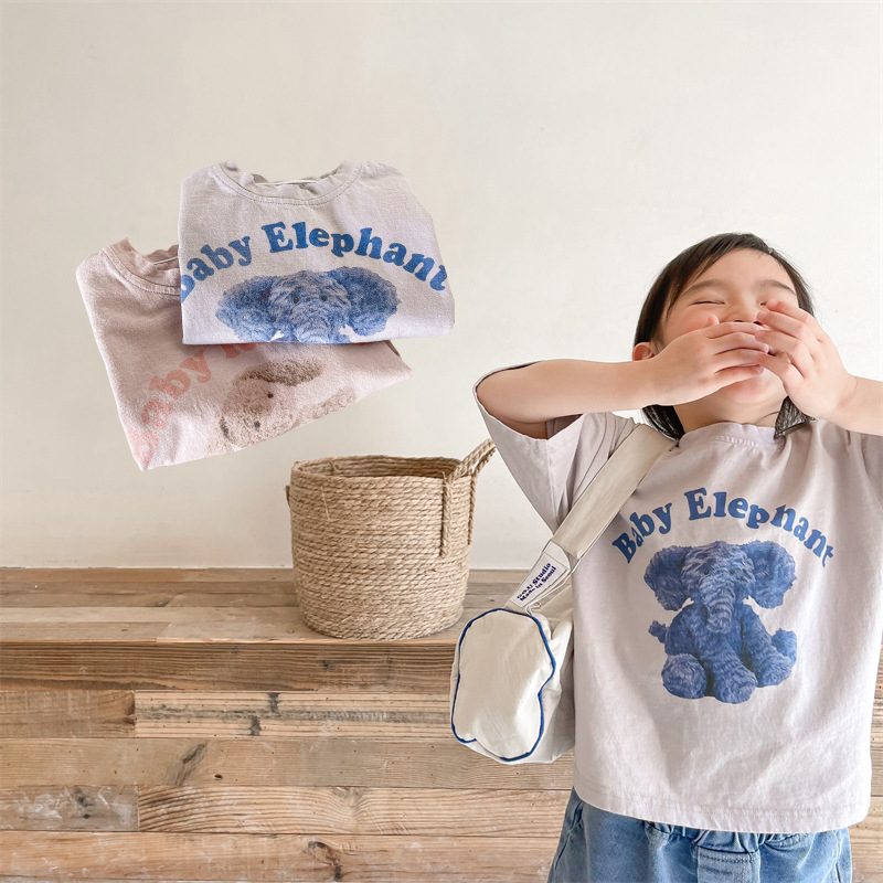 ins 夏新作 子供服 半袖 Tシャツ クルーネック カジュアル トップス 可愛い プリント 柔らか 2色