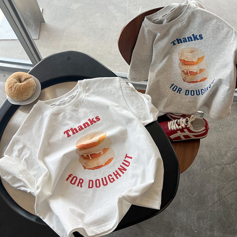 ins 夏新作　子供服　半袖　Tシャツ　クルーネック　男女兼用　トップス　可愛い　プリント　柔らか　2色