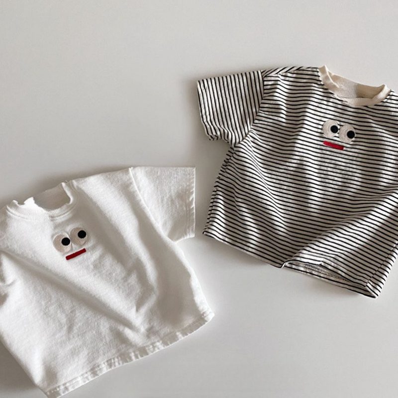 ins 夏新作　子供服　半袖　おもしろ　刺繍　Tシャツ　クルーネック　男女兼用　トップス　可愛い　柔らか