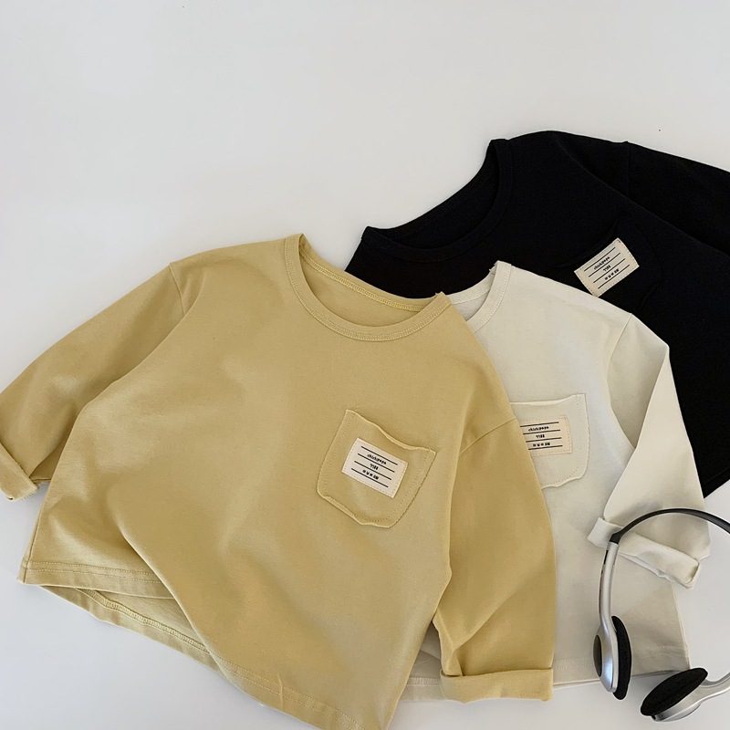 ins 秋新作　子供服　ユニセックス　長袖　Tシャツ　無地　カジュアル　トップス　トレーナー　春秋　3色
