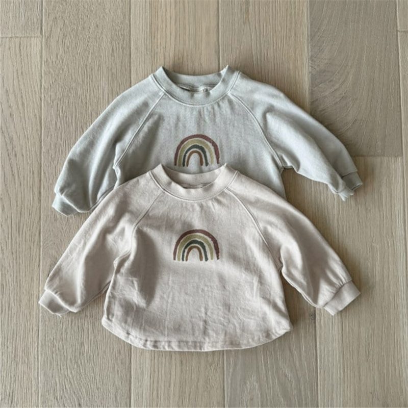 ins 秋新作　子供服　ユニセックス　ラグランスリーブ　長袖Tシャツ　レインボー　トップス　柔らか　2色