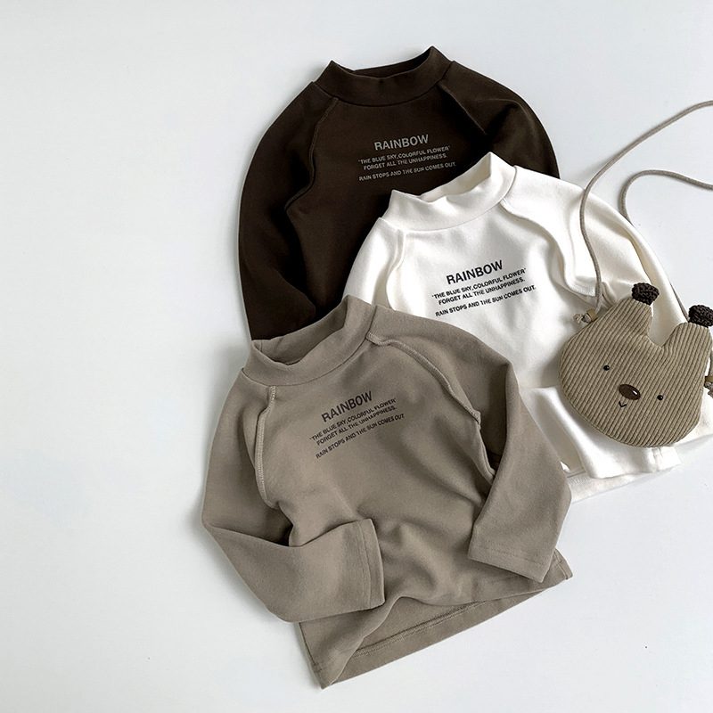 ins 秋冬新作　子供服　キッズ　ハイネック　長袖　フリースＴシャツ　あったか　トップス　韓国風子供服