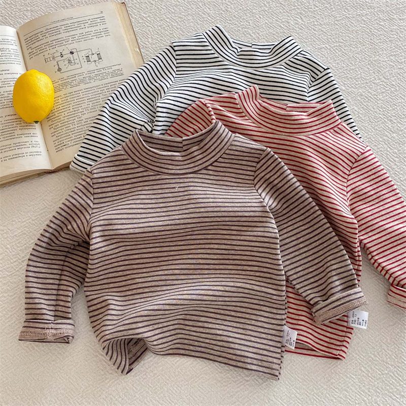 ins 秋冬新作　子供服　ユニセックス　ハイネック　長袖Tシャツ　カジュアル　トップス　ストライプ柄