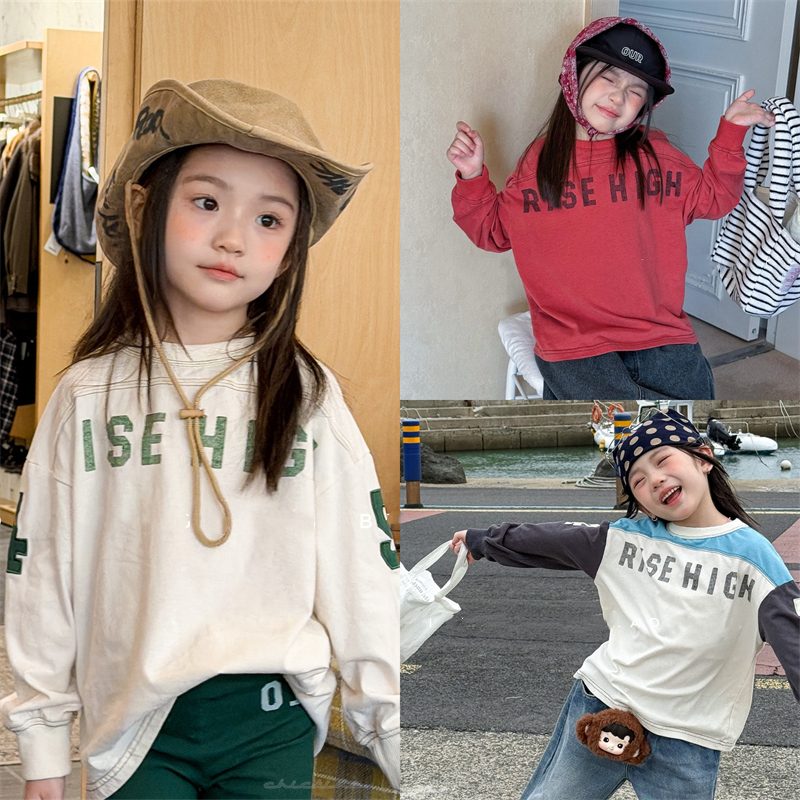 ins 秋新作　子供服　キッズ　長袖　Tシャツ　カジュアル　トップス　インナーシャツ　可愛い　英字　3色