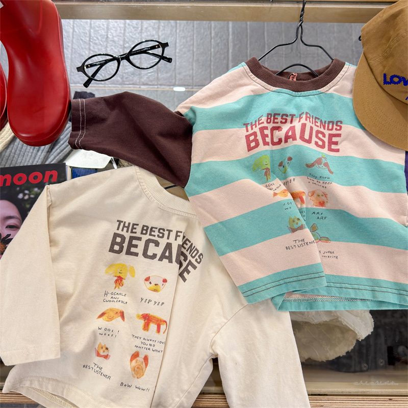 ins 秋新作 子供服 キッズ プリント 長袖 Tシャツ カジュアル トップス 可愛い おしゃれ 英字