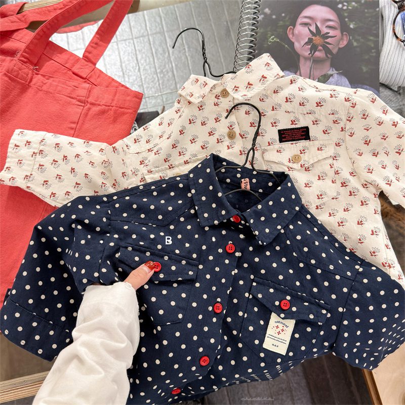 ins 秋新作　子供服　キッズ　長袖　シャツ　カジュアル　トップス　可愛い　おしゃれ　花柄　水玉