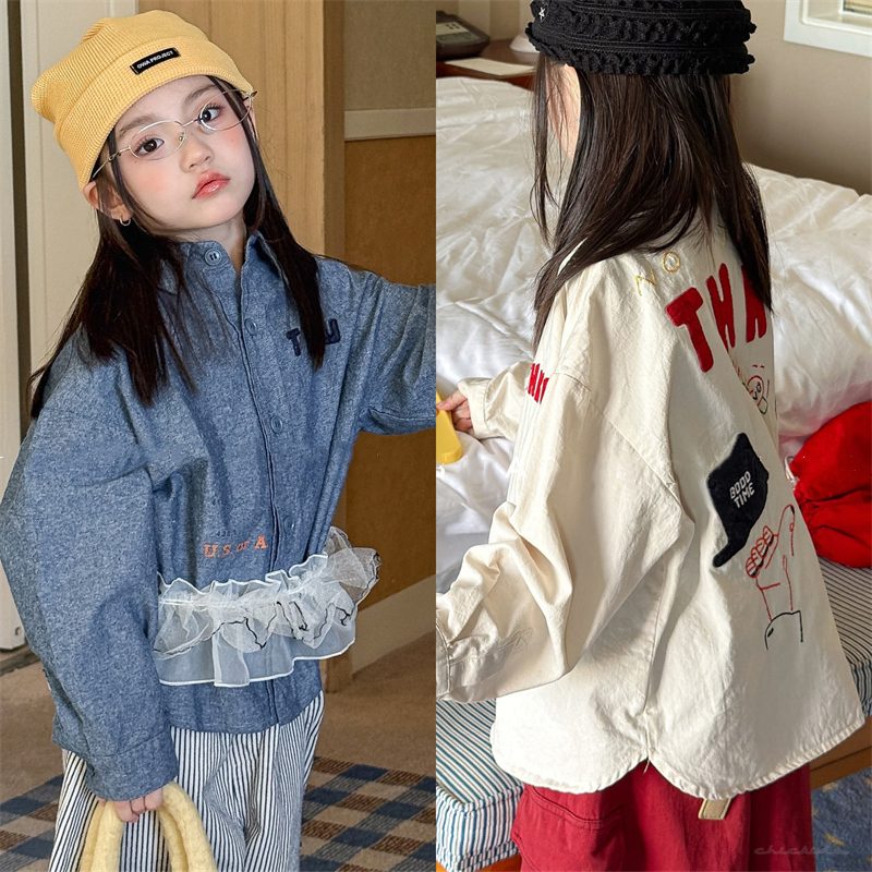 ins 秋新作　子供服　キッズ　英字　刺繍　長袖シャツ　カジュアル　トップス　可愛い　おしゃれ　2色