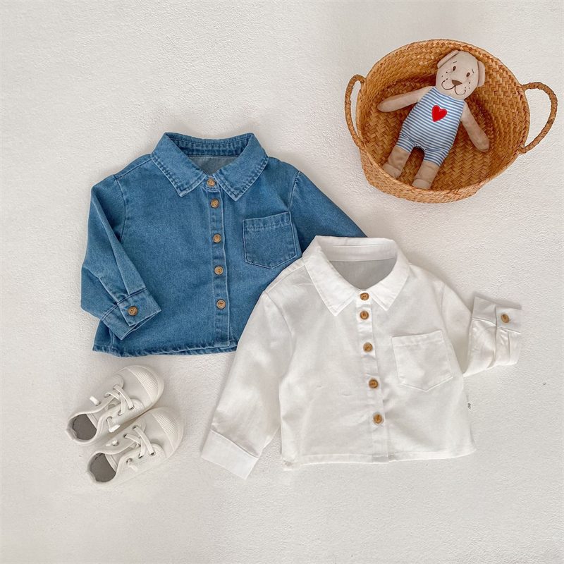 ins 秋新作　女の子　男の子　キッズ　デニム　長袖　シャツ　カジュアル　トップス　子供服　可愛い　２色