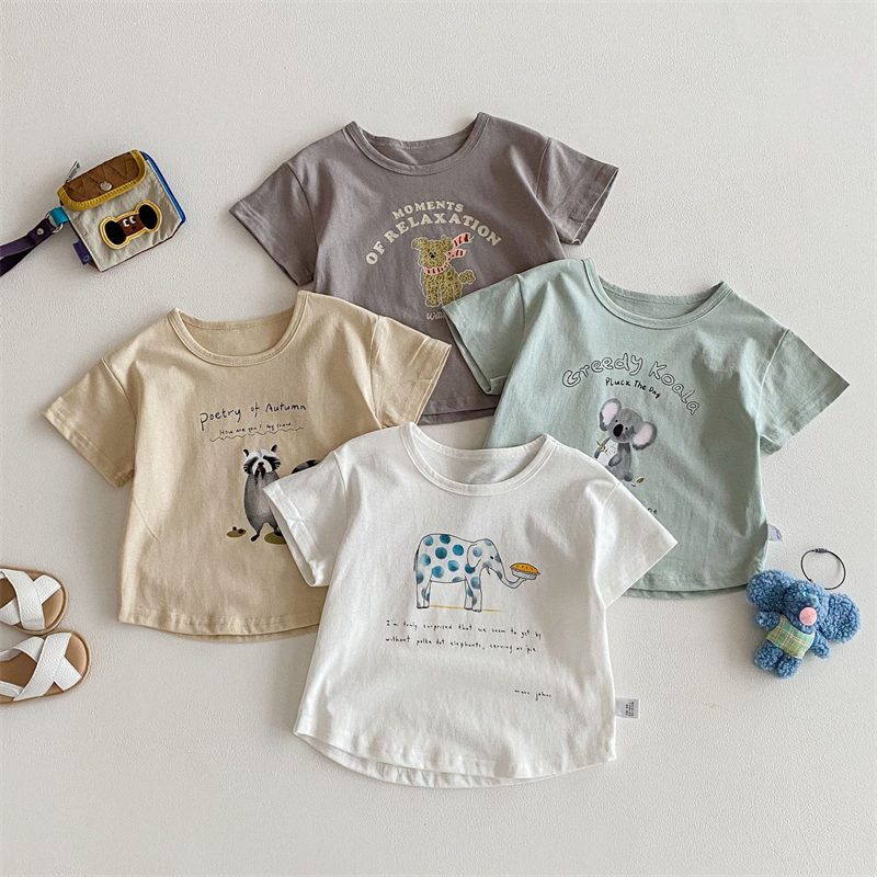 夏新作　子供服　キッズ　アニマル　半袖　Tシャツ　カジュアル　トップス　柔らか　可愛い　4色