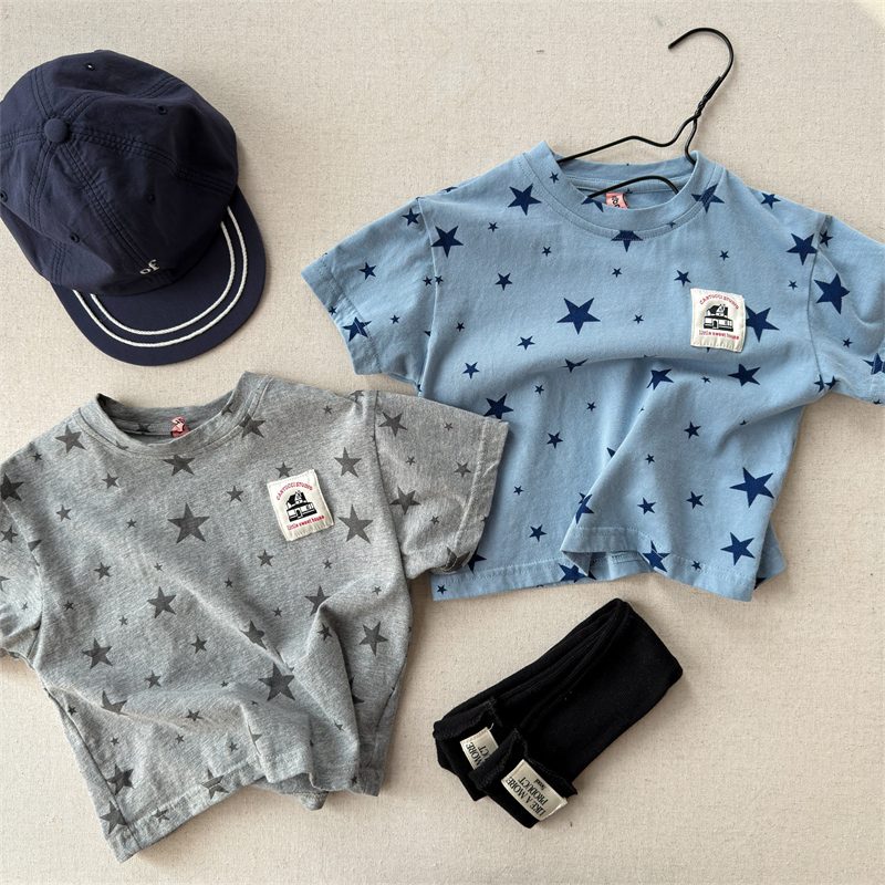 夏新作　子供服　男女兼用　半袖　Tシャツ　カジュアル　トップス　可愛い　おしゃれ　星柄　2色
