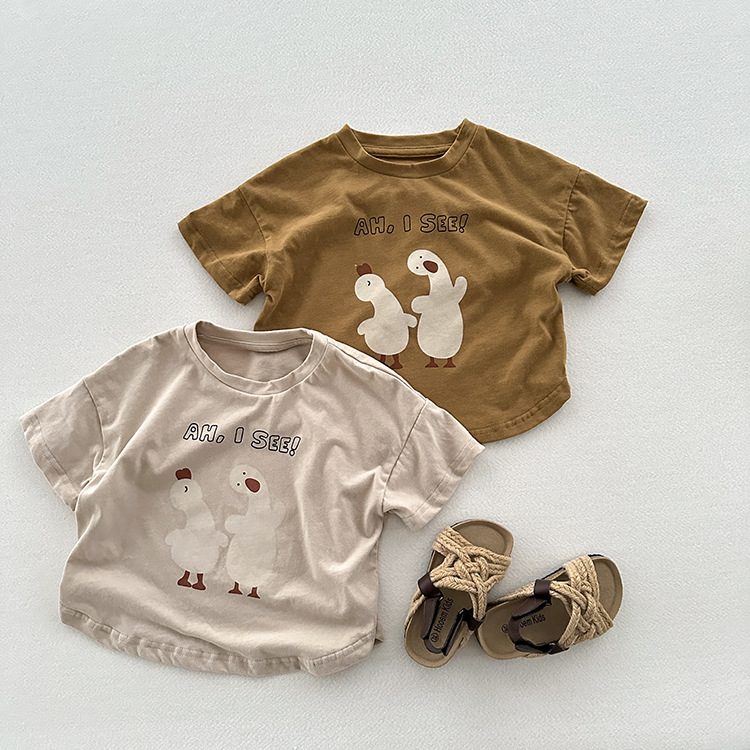 ins 夏新作　子供服　キッズ　アヒル　半袖　Tシャツ　カジュアル　プリント　トップス　可愛い　おしゃれ