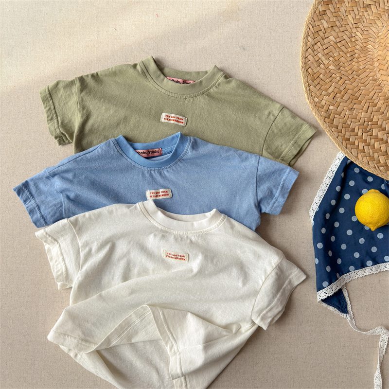 夏新作 子供服 男女兼用 半袖 Tシャツ カジュアル トップス 可愛い おしゃれ 無地 3色