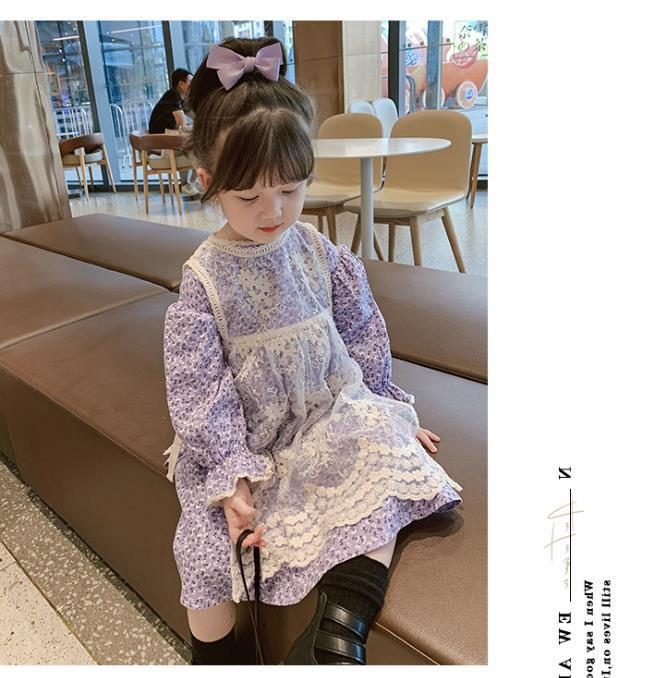 新作 キッズ ワンピース レースエプロン 子供服 花柄 3-8歳対応 長袖 春服 秋服 韓国ファッション
