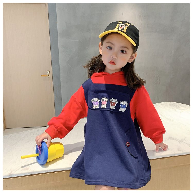 新作 キッズ ワンピース 重ね着風 子供服 パーカー 3-8歳対応 長袖 春服 秋服 韓国ファッション
