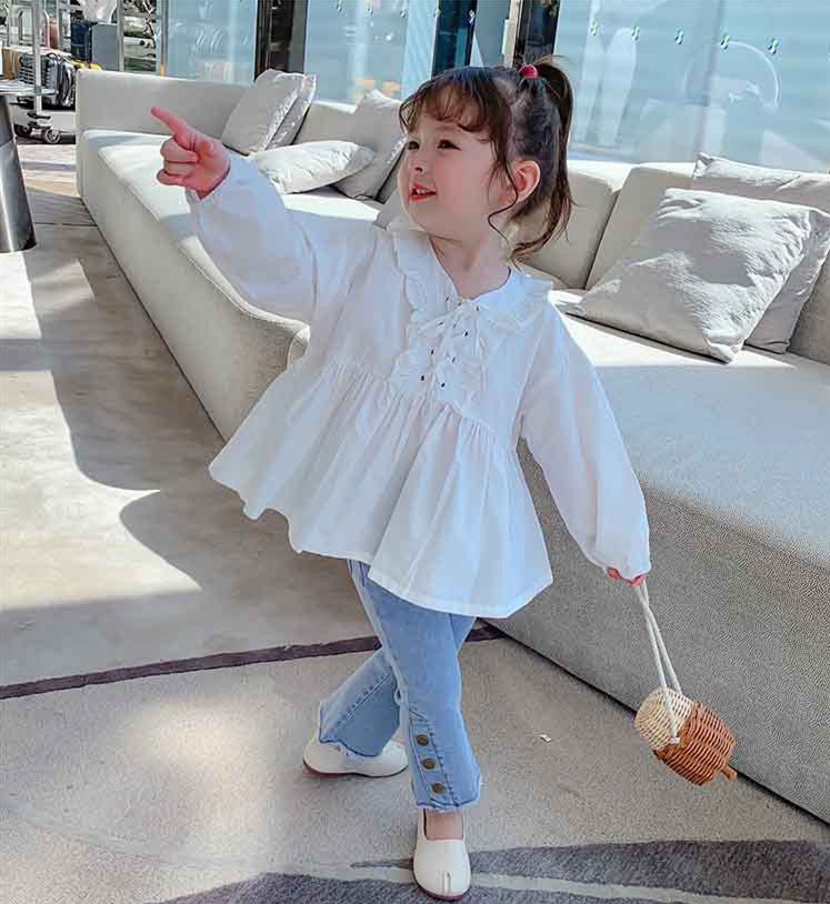 新作 キッズ ブラウス 子供服 キッズシャツ 3-8歳対応 Aライン フリル襟 女の子 韓国ファッション