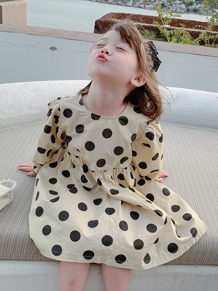 新作 水玉模様 キッズワンピース 子供服 膝丈 3-8歳対応 Aライン フリル 女の子 韓国ファッション