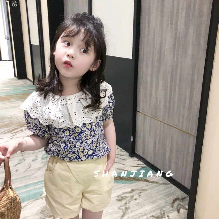 新作 花柄 キッズブラウス 子供服 キッズシャツ 3-8歳対応 半袖 レース襟 女の子 カジュアル お洒落