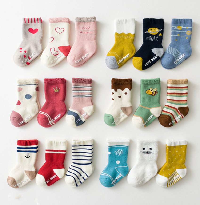 格安ソックス 子供ソックス ベビー靴下 キッズ靴下 コットン靴下 3足セット 動物柄 滑り止め 厚手