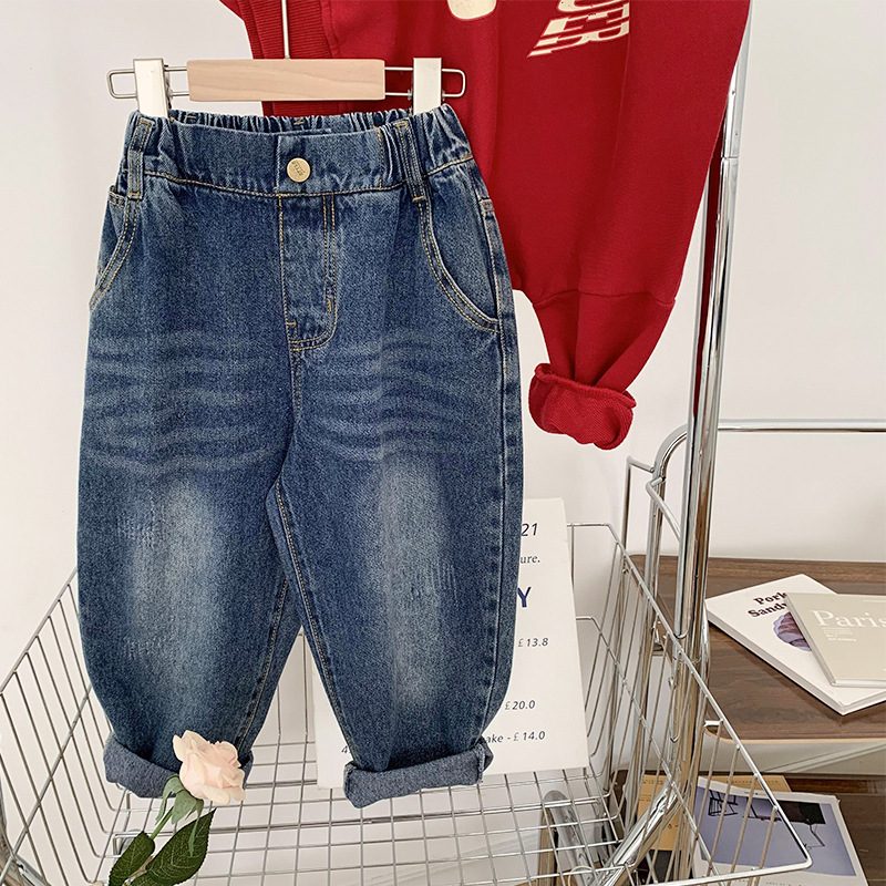 ins 秋冬新作　レトロ風　子供服　ヒゲ　デニムパンツ　ゆったり　ボトムス　カジュアル　パンツ　お出かけ