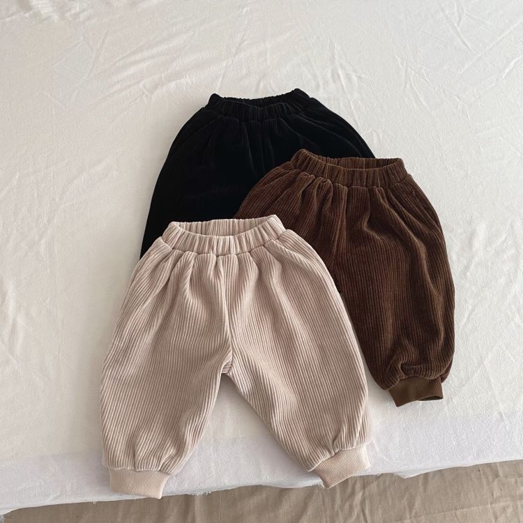 ins 秋冬　レトロ風　子供服　コーデュロイ　ロングパンツ　無地　カジュアル　パンツ　可愛い