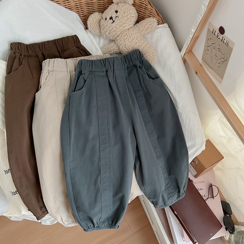 ins 秋新作 レトロ風 100%コットン ロングパンツ 子供服 ゆったり カジュアル ボトムス 無地