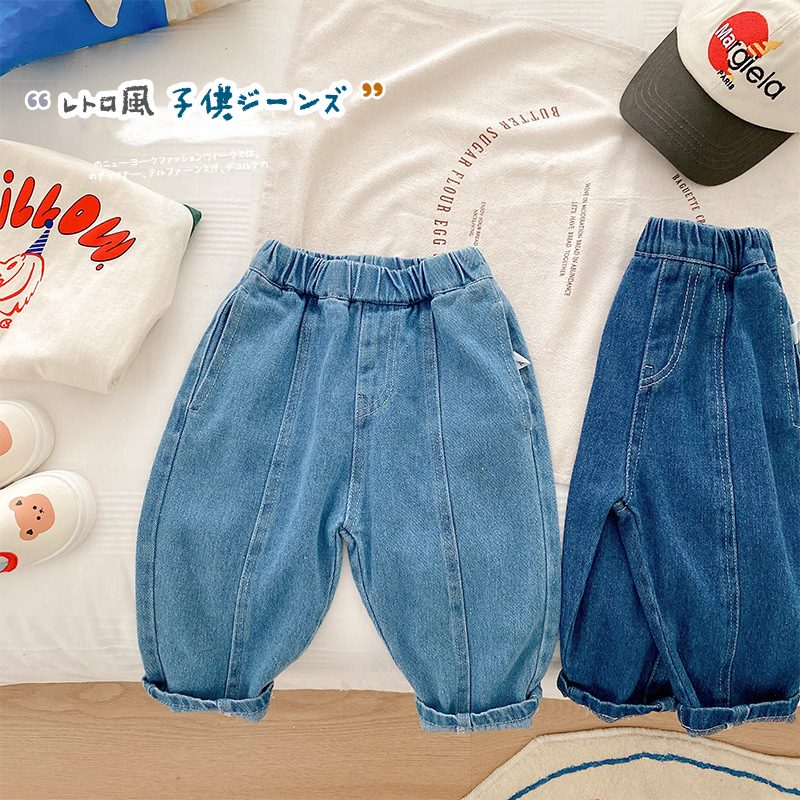 ins 秋新作　レトロ風　子供服　デニムパンツ　ゆったり　ボトムス　カジュアル　ロングパンツ　お出かけ